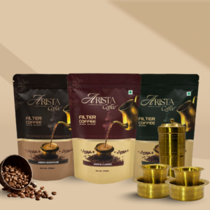 Arista Filter Coffee | Traditional Kit | 200g Pack+ Brass Filter+ Brass Dabara set