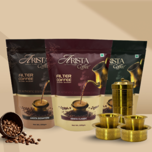 Arista Filter Coffee | Heritage Kit | 500g Pack+ Brass Filter+ Brass Dabara set