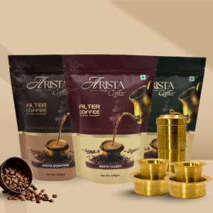 Arista Filter Coffee | Heritage Kit | 500g Pack+ Brass Filter+ Brass Dabara set