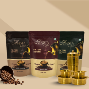 Arista Filter Coffee | Traditional Kit | 200g Pack+ Brass Filter+ Brass Dabara set